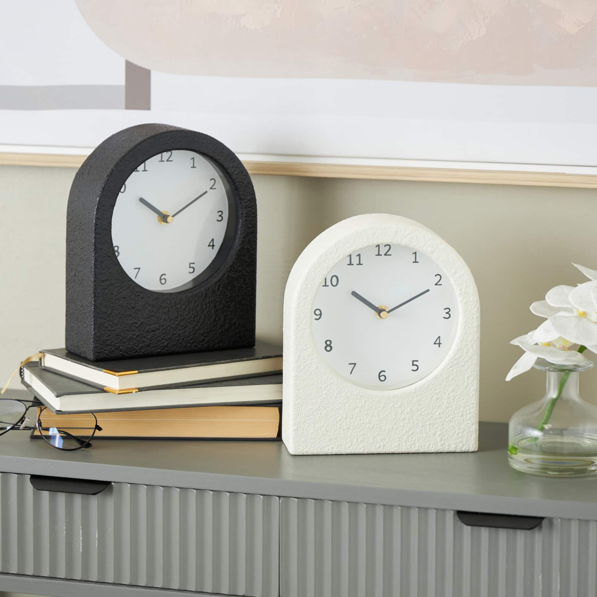 8.75" Textured Decorative Clock with Gold Accents Set